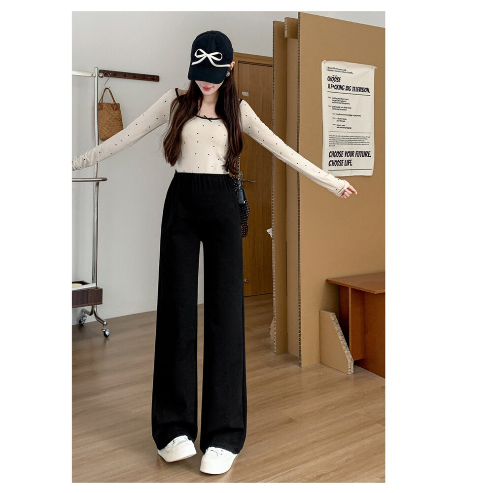 【P1432】 秋冬 挺括垂墜感 保暖 加厚 舒柔 直筒 高腰 寬褲 托腹褲 孕婦 實拍-圖片-8