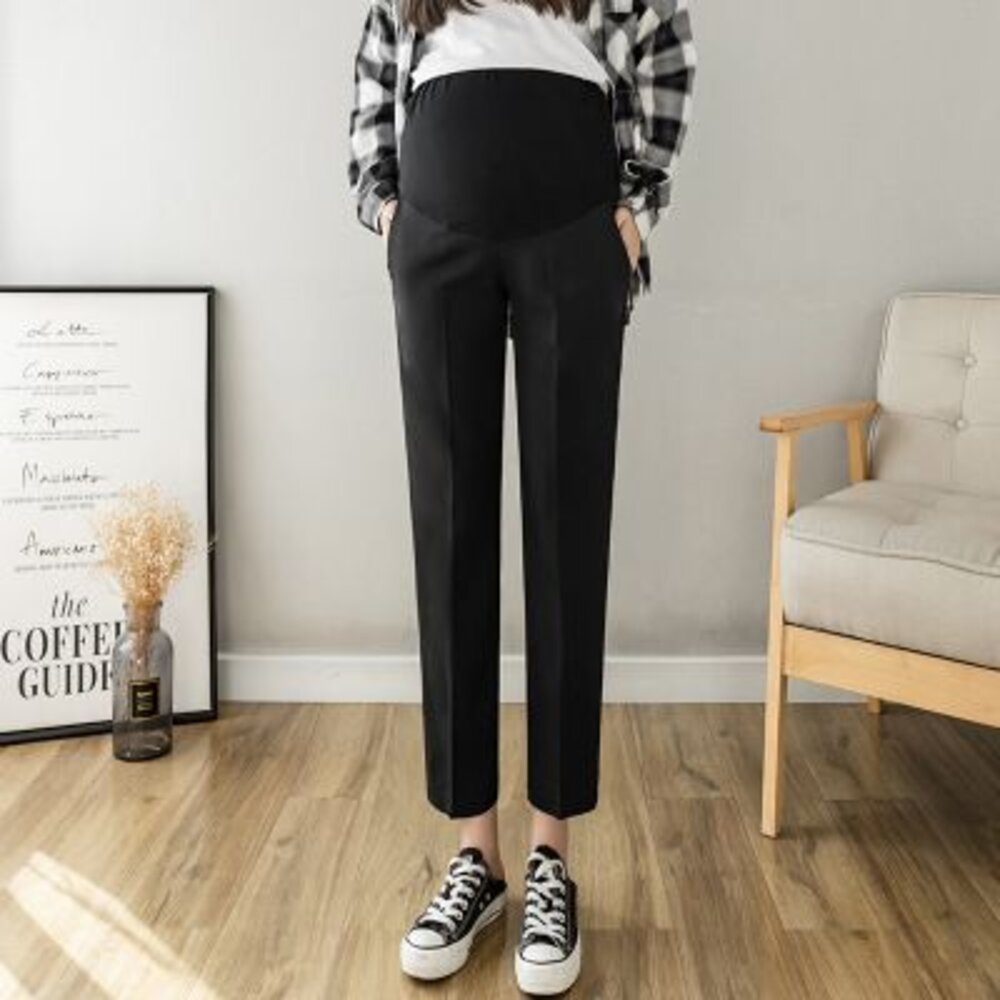 【P1683】 春夏 韓系 微彈 孕婦托腹褲 高腰托腹褲 孕婦 高腰 西裝褲 九分褲 哈倫褲 老爺褲-圖片-1