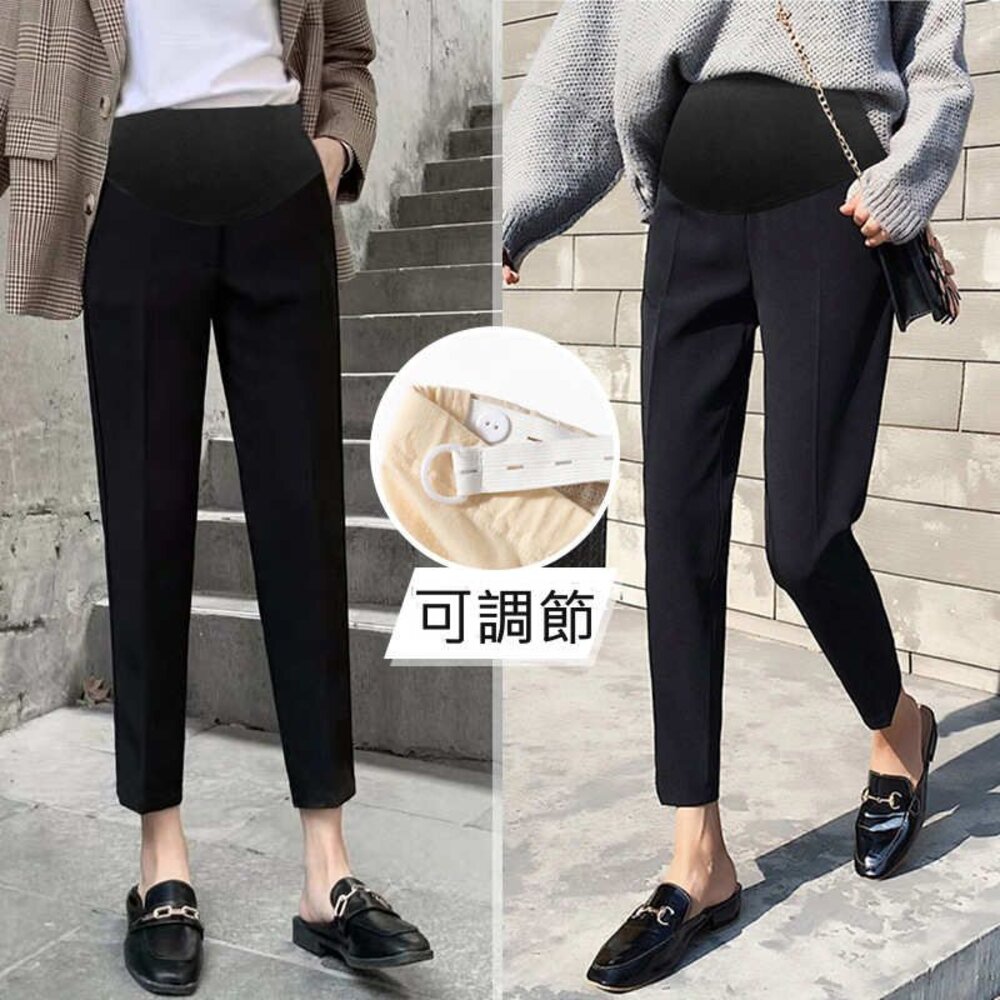 【P1683】 春夏 韓系 微彈 孕婦托腹褲 高腰托腹褲 孕婦 高腰 西裝褲 九分褲 哈倫褲 老爺褲-圖片-3