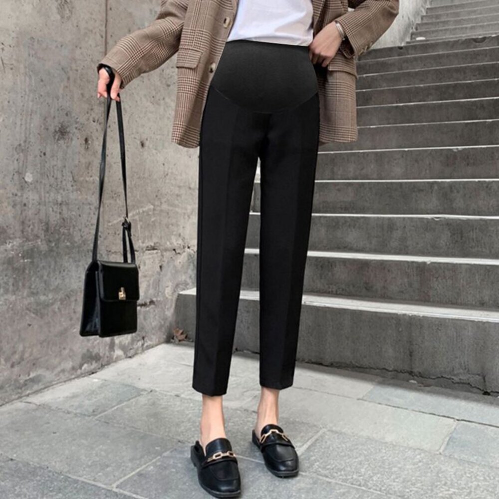 【P1683】 春夏 韓系 微彈 孕婦托腹褲 高腰托腹褲 孕婦 高腰 西裝褲 九分褲 哈倫褲 老爺褲-圖片-4