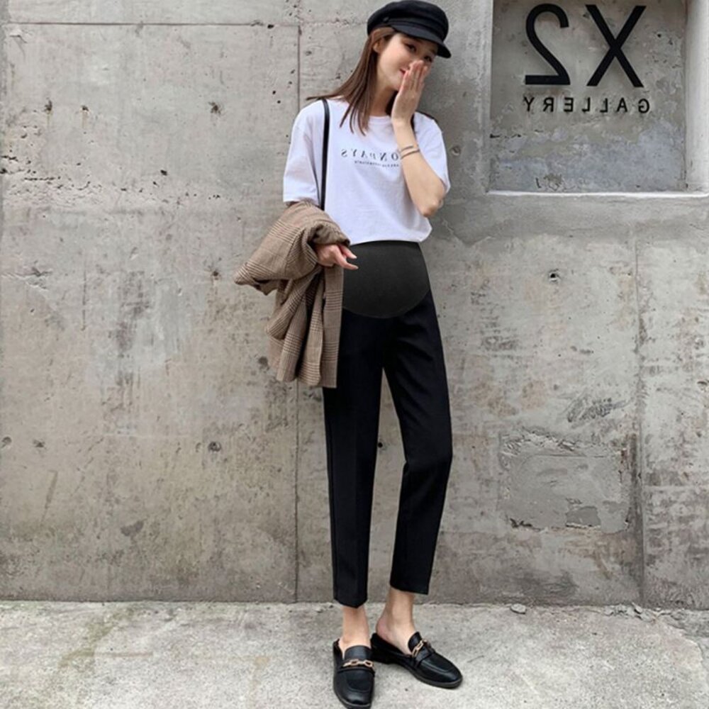 【P1683】 春夏 韓系 微彈 孕婦托腹褲 高腰托腹褲 孕婦 高腰 西裝褲 九分褲 哈倫褲 老爺褲-圖片-5