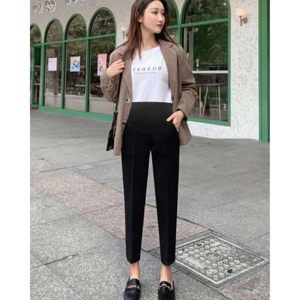 【P1683】 春夏 韓系 微彈 孕婦托腹褲 高腰托腹褲 孕婦 高腰 西裝褲 九分褲 哈倫褲 老爺褲-圖片-6