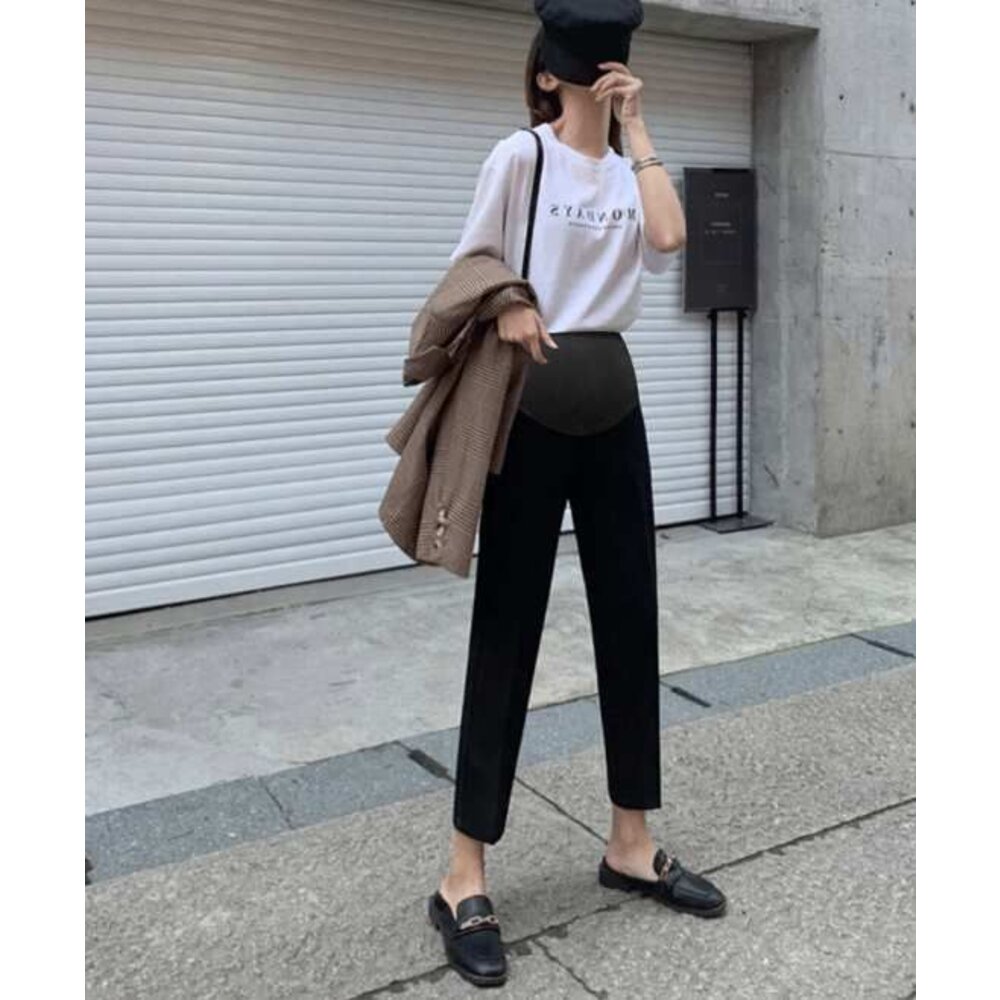 【P1683】 春夏 韓系 微彈 孕婦托腹褲 高腰托腹褲 孕婦 高腰 西裝褲 九分褲 哈倫褲 老爺褲-圖片-10