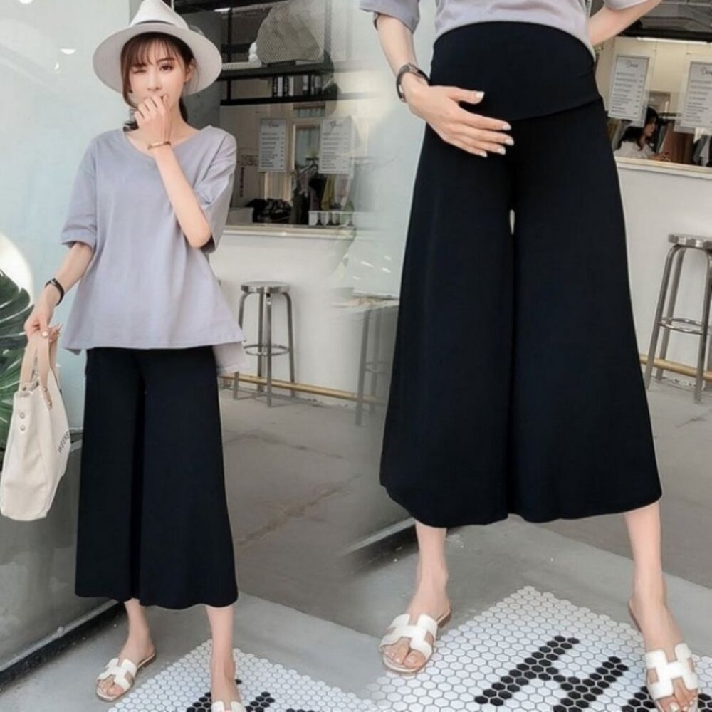 P1727-【P1727】 春夏 莫代爾 加大碼 黑色 寬褲 托腹褲 托腹  輕柔 孕婦褲 孕婦托腹褲  孕婦裝