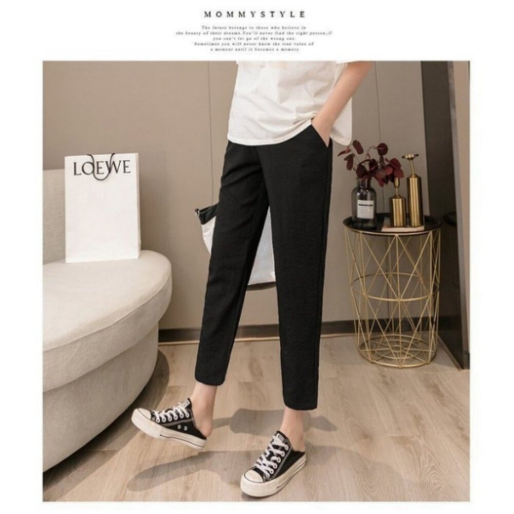 【P1832】 春夏 孕婦高腰托腹褲 薄款 親膚 透氣 九分褲 孕婦褲 孕婦裝-圖片-1