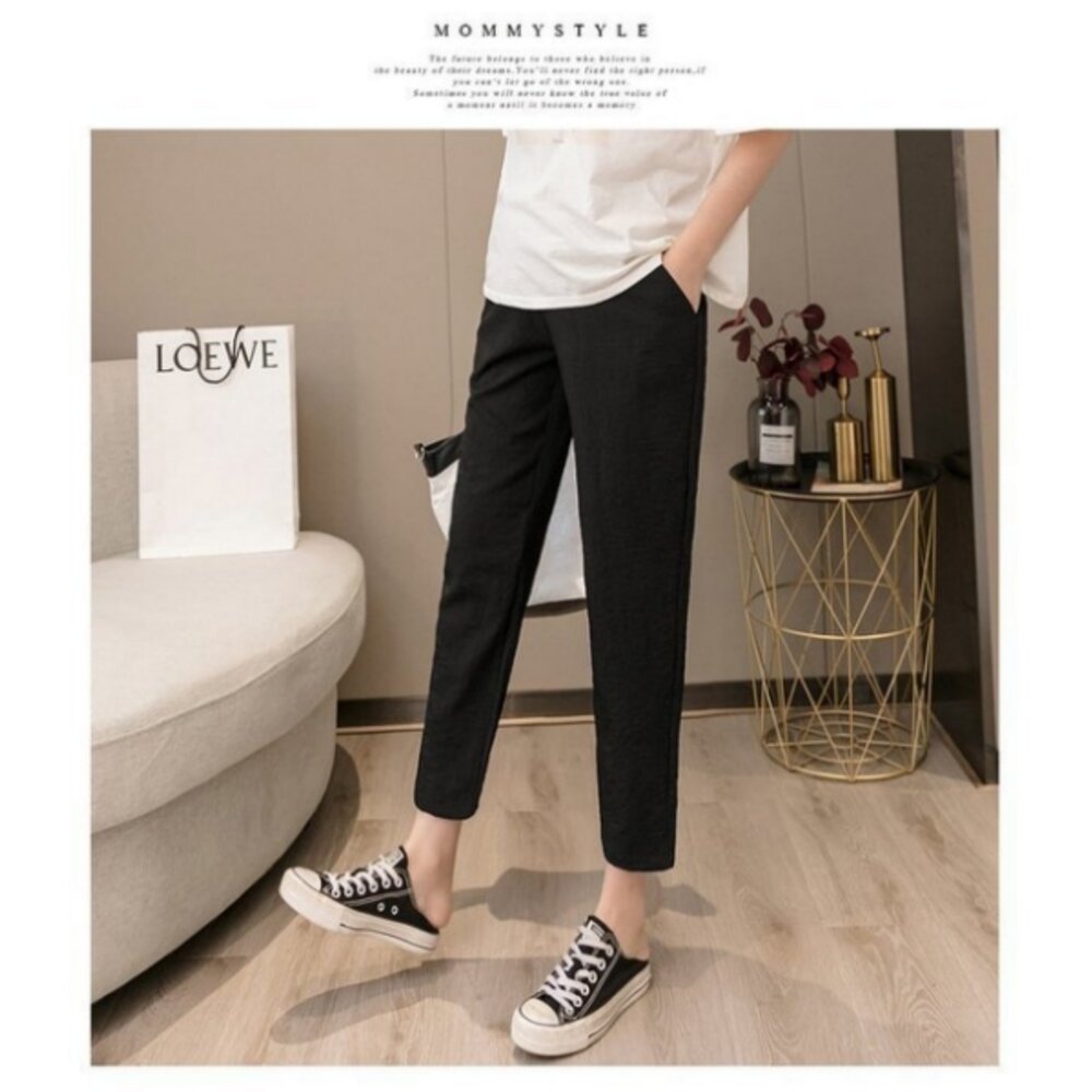 【P1832】 春夏 孕婦高腰托腹褲 薄款 親膚 透氣 九分褲 孕婦褲 孕婦裝-圖片-2