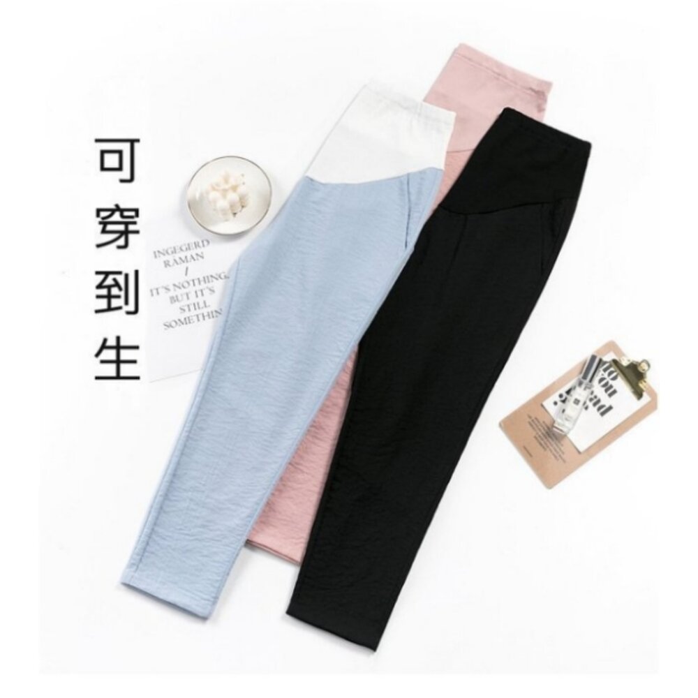 【P1832】 春夏 孕婦高腰托腹褲 薄款 親膚 透氣 九分褲 孕婦褲 孕婦裝-圖片-3