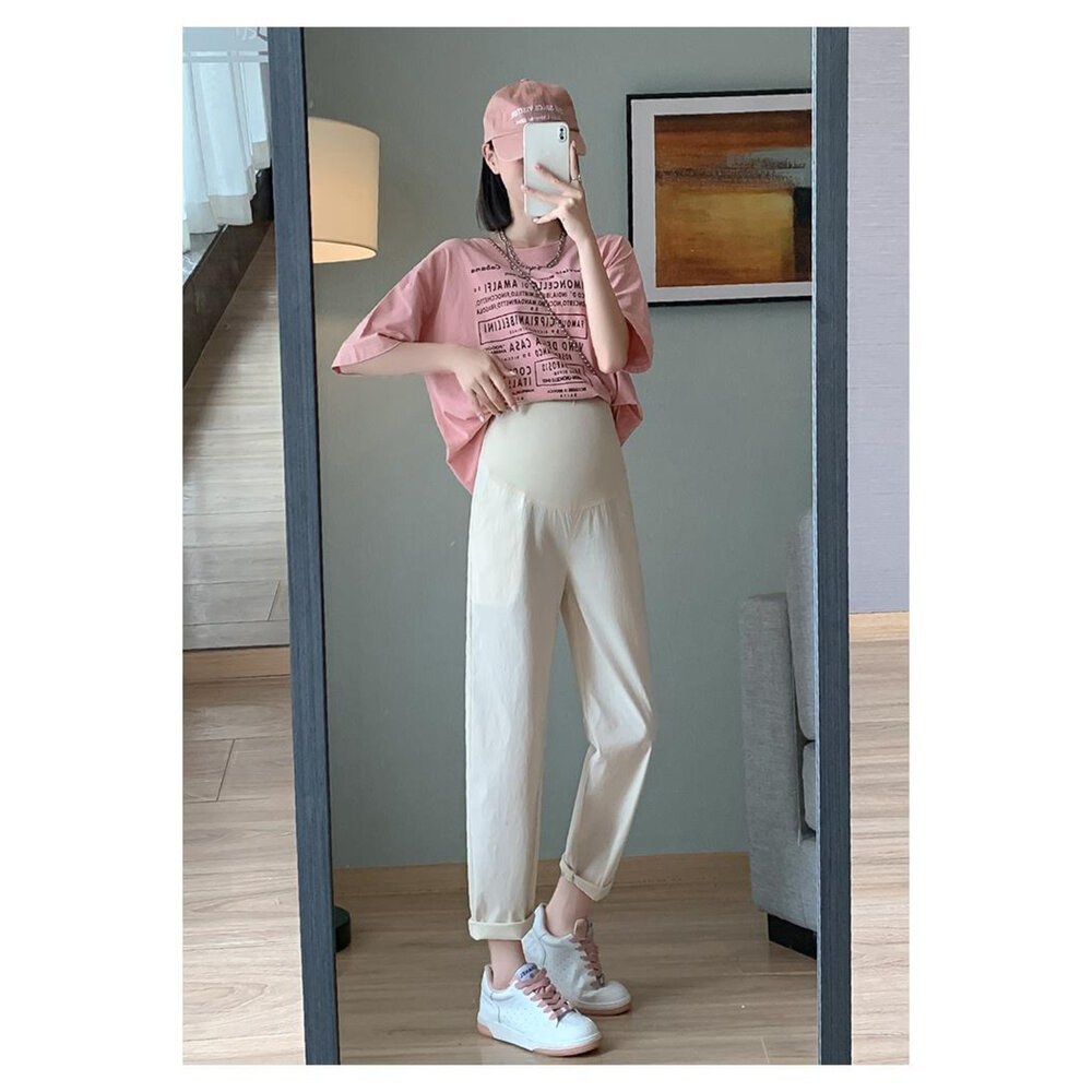 【P1832】 春夏 孕婦高腰托腹褲 薄款 天絲竹節 親膚 透氣 九分褲 孕婦褲 孕婦裝-圖片-5