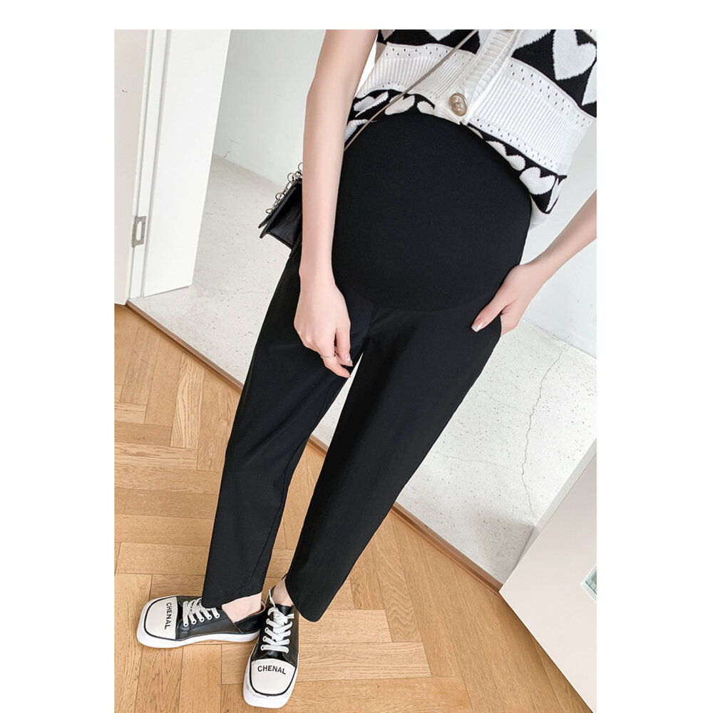 【P1832】 春夏 孕婦高腰托腹褲 薄款 天絲竹節 親膚 透氣 九分褲 孕婦褲 孕婦裝-圖片-6