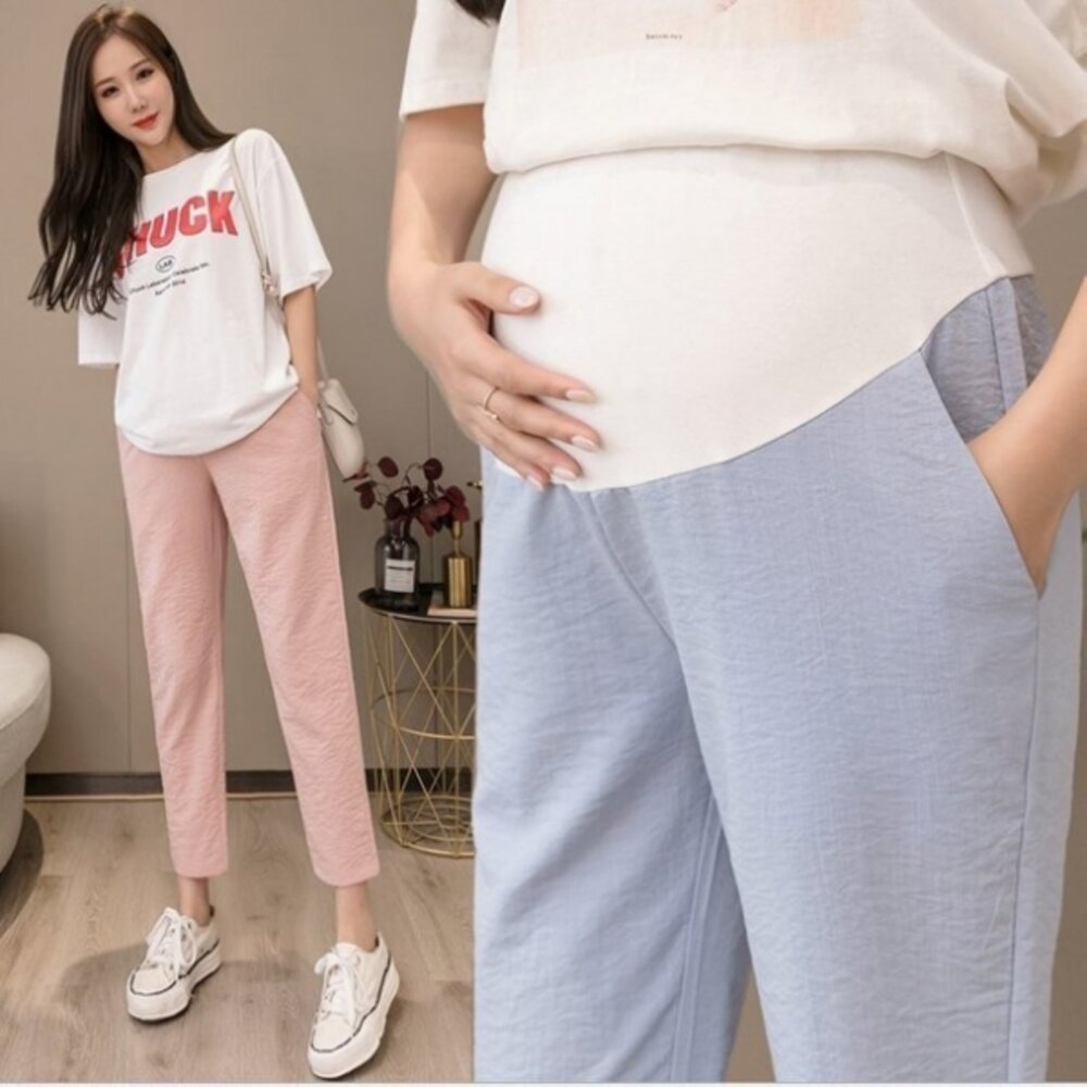 【P1832】 春夏 孕婦高腰托腹褲 薄款 親膚 透氣 九分褲 孕婦褲 孕婦裝-圖片-6