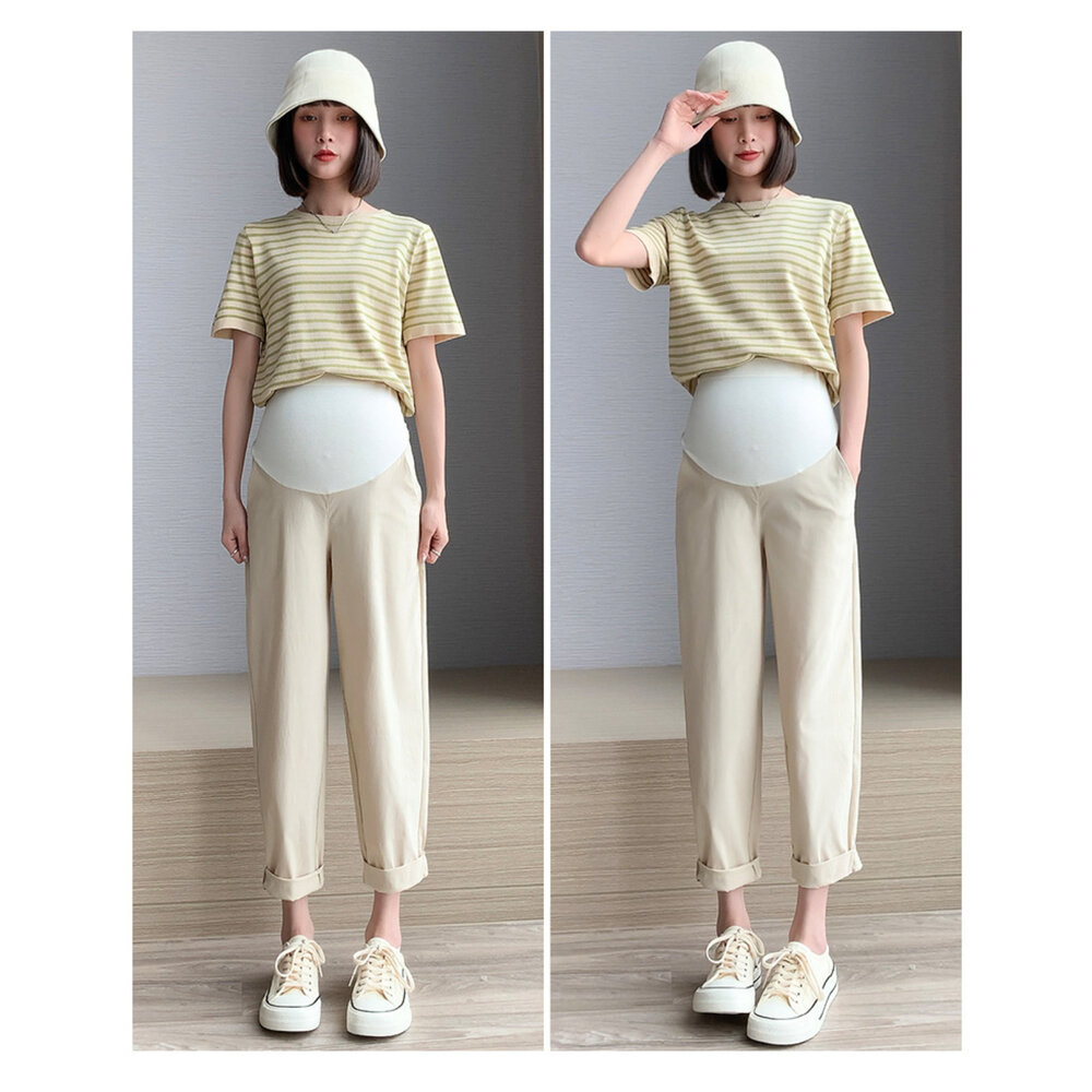 【P1832】 春夏 孕婦高腰托腹褲 薄款 天絲竹節 親膚 透氣 九分褲 孕婦褲 孕婦裝-圖片-7