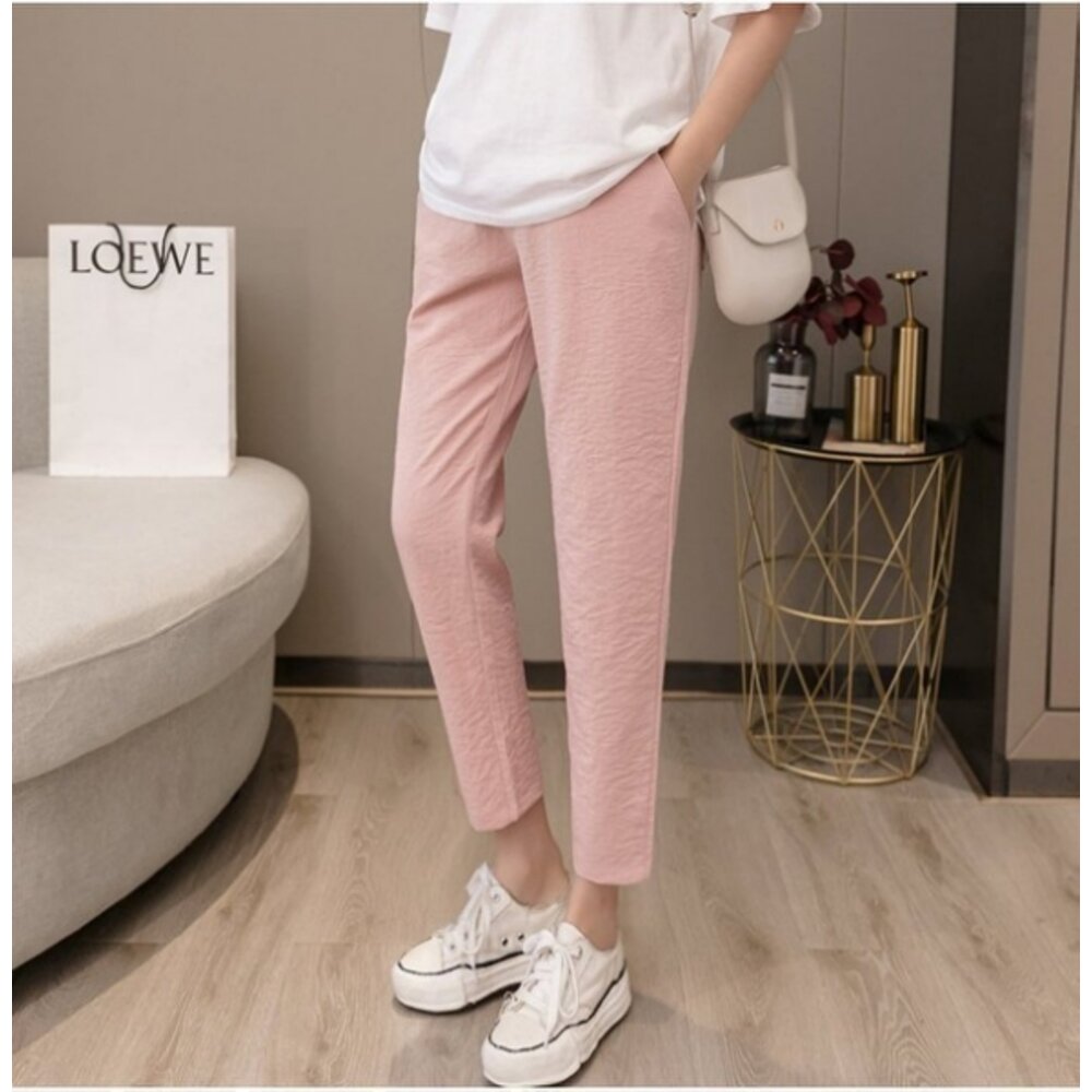 【P1832】 春夏 孕婦高腰托腹褲 薄款 親膚 透氣 九分褲 孕婦褲 孕婦裝-圖片-7