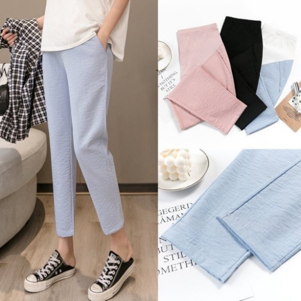 【P1832】 春夏 孕婦高腰托腹褲 薄款 親膚 透氣 九分褲 孕婦褲 孕婦裝-圖片-9