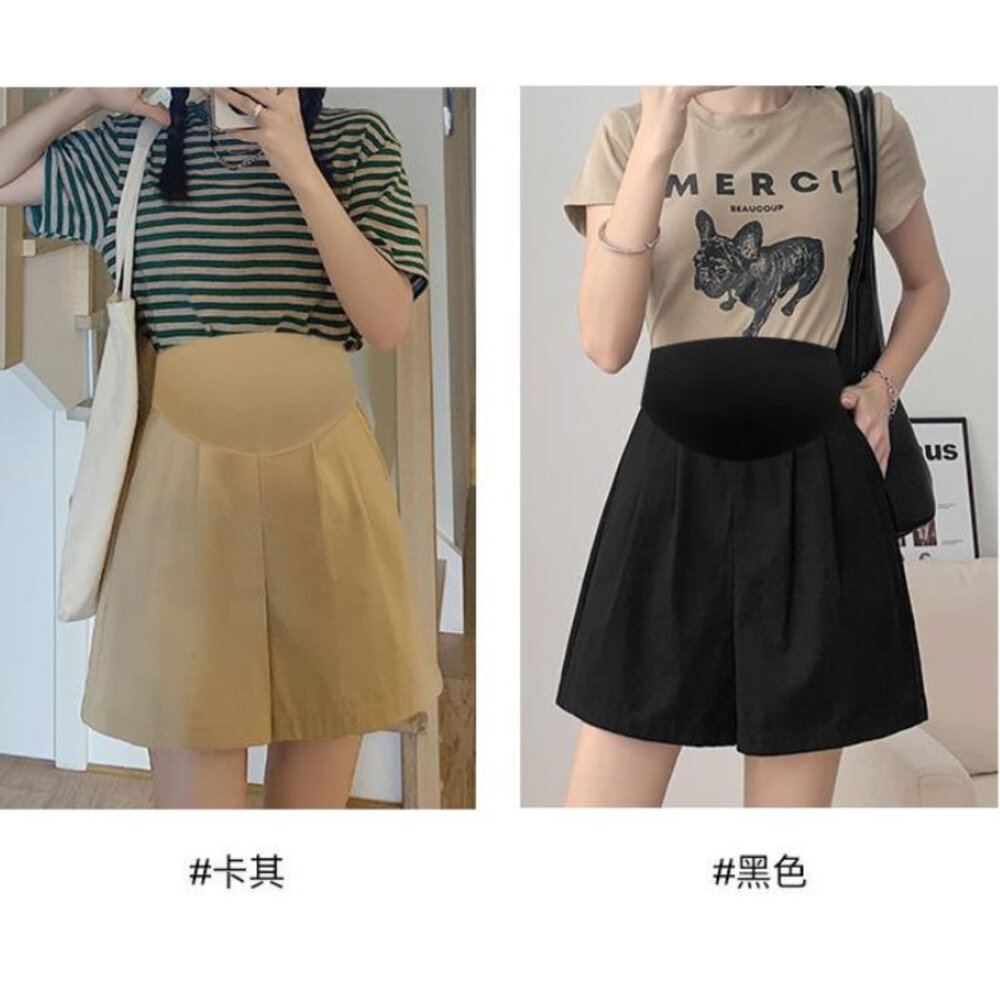 【P2201】 夏日 冰絲 棉麻 A字 韓系 托腹短褲 純色 高腰 托腹褲 孕婦短褲 孕婦褲 孕婦-圖片-3