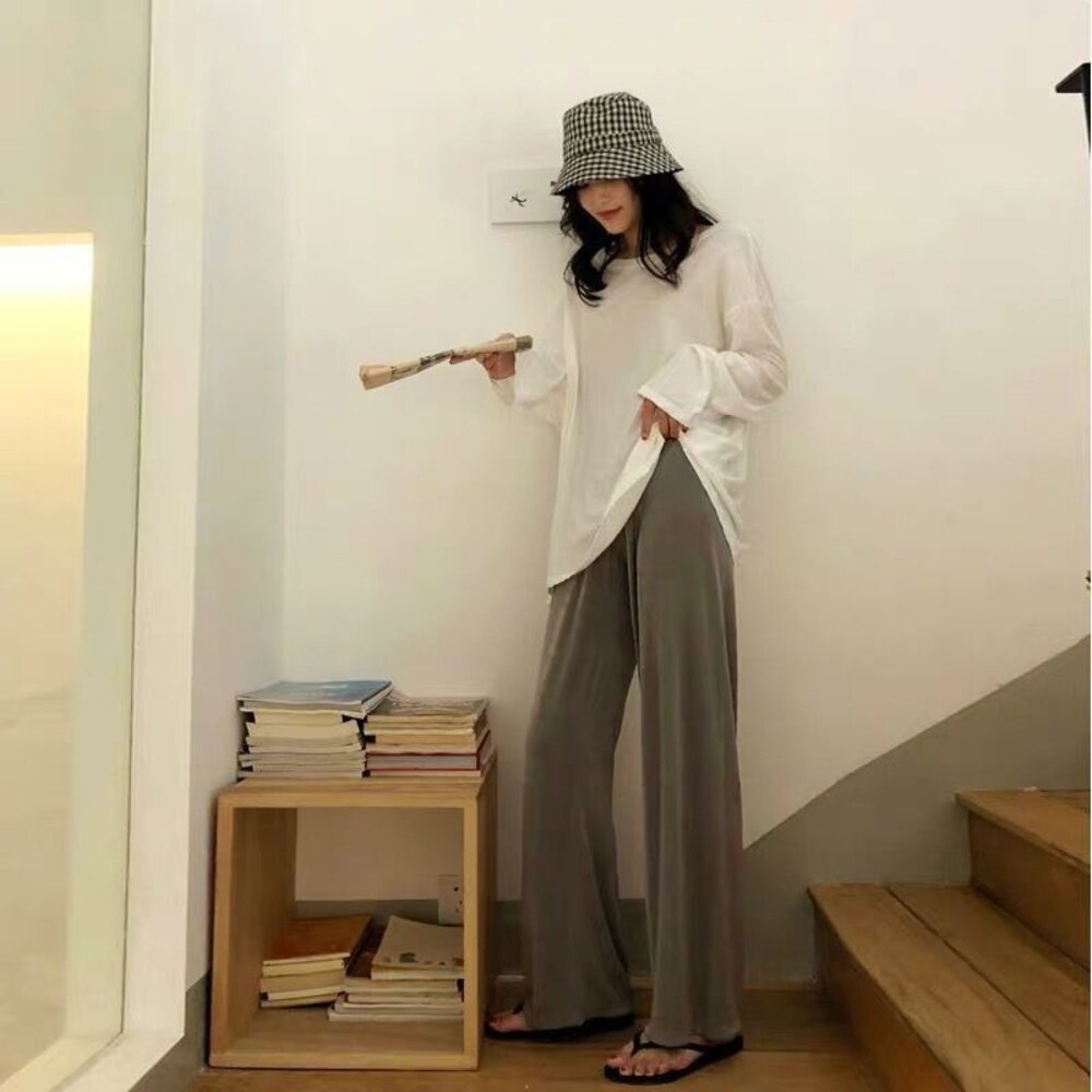 【P2209】 瑜珈褲頭 春夏 韓系 薄款 莫代爾 寬褲 寬鬆 孕婦長褲 孕婦寬褲 高腰 托腹褲 孕婦裝-圖片-2