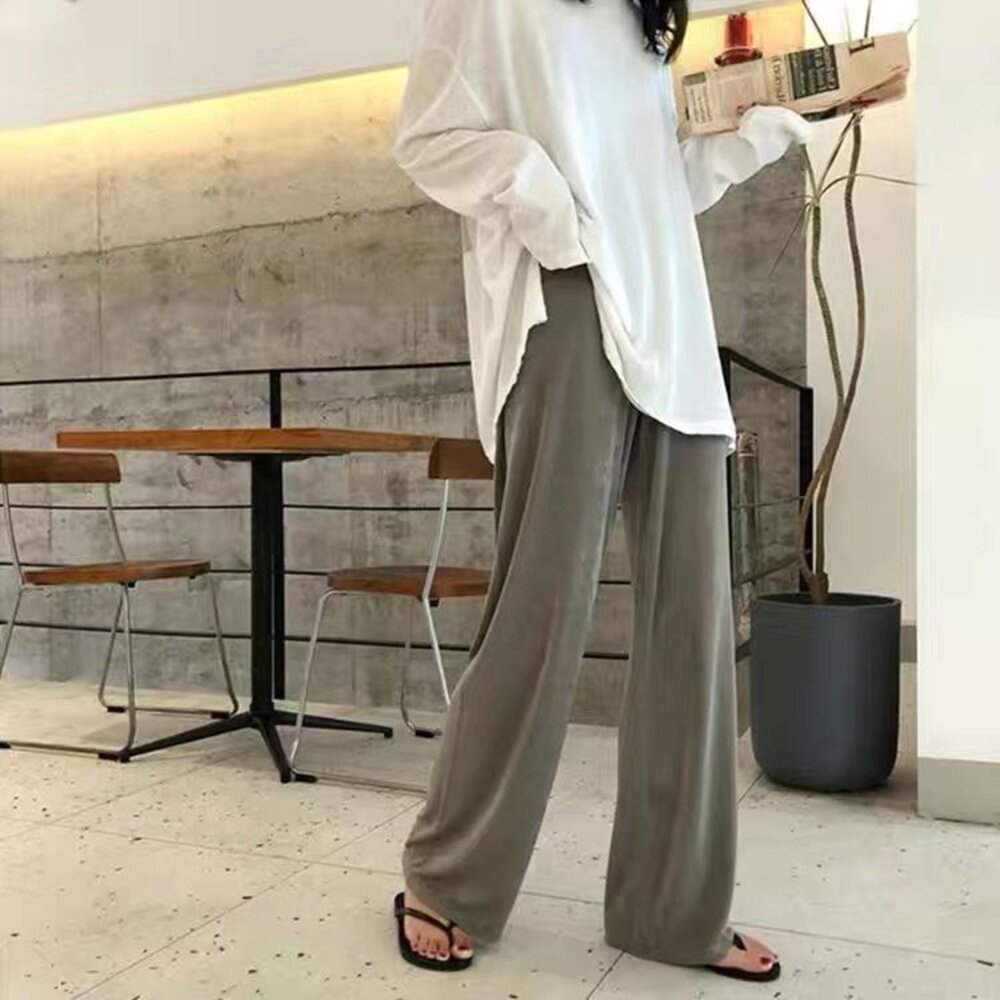 【P2209】 瑜珈褲頭 春夏 韓系 薄款 莫代爾 寬褲 寬鬆 孕婦長褲 孕婦寬褲 高腰 托腹褲 孕婦裝-圖片-5