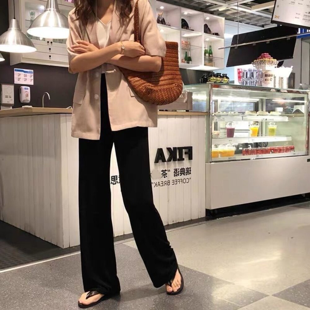 【P2209】 瑜珈褲頭 春夏 韓系 薄款 莫代爾 寬褲 寬鬆 孕婦長褲 孕婦寬褲 高腰 托腹褲 孕婦裝-圖片-6