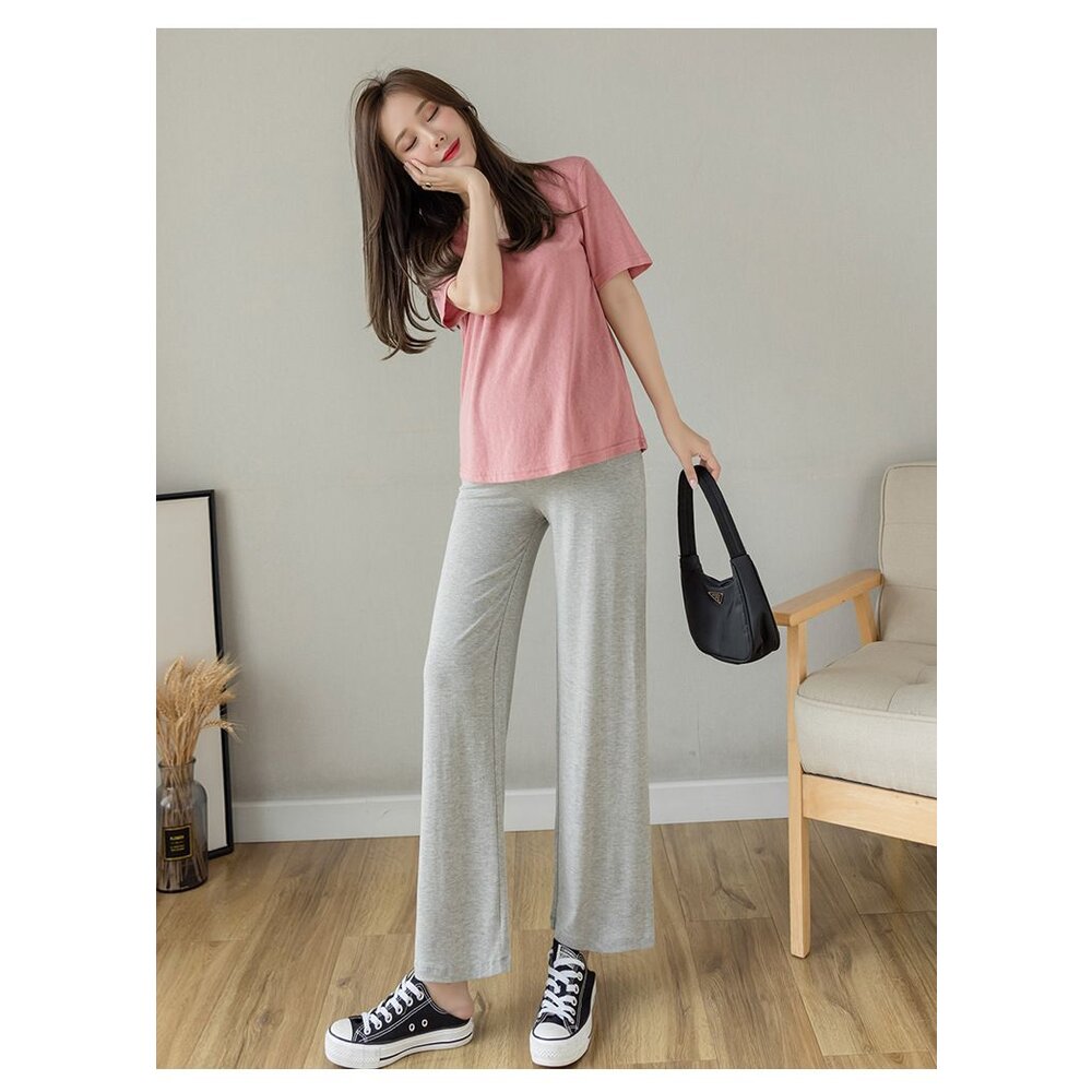 【P2210】 春夏 實拍 莫代爾 親膚 寬褲 高腰 托腹 顯瘦 顯腿長 孕婦寬褲 孕婦長褲-圖片-10