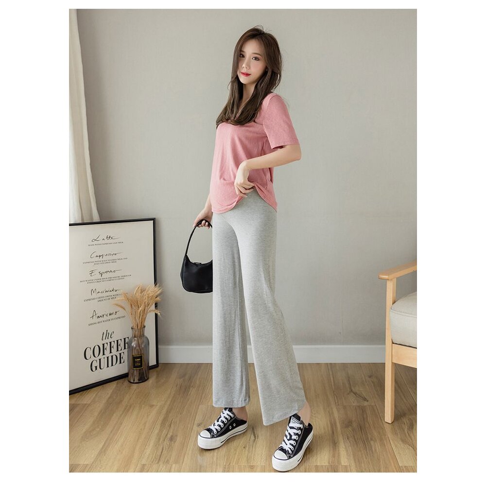 【P2210】 春夏 實拍 莫代爾 親膚 寬褲 高腰 托腹 顯瘦 顯腿長 孕婦寬褲 孕婦長褲-圖片-11