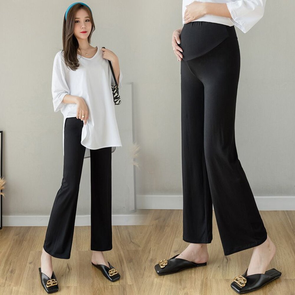 【P2210】 春夏 實拍 莫代爾 親膚 寬褲 高腰 托腹 顯瘦 顯腿長 孕婦寬褲 孕婦長褲-圖片-2