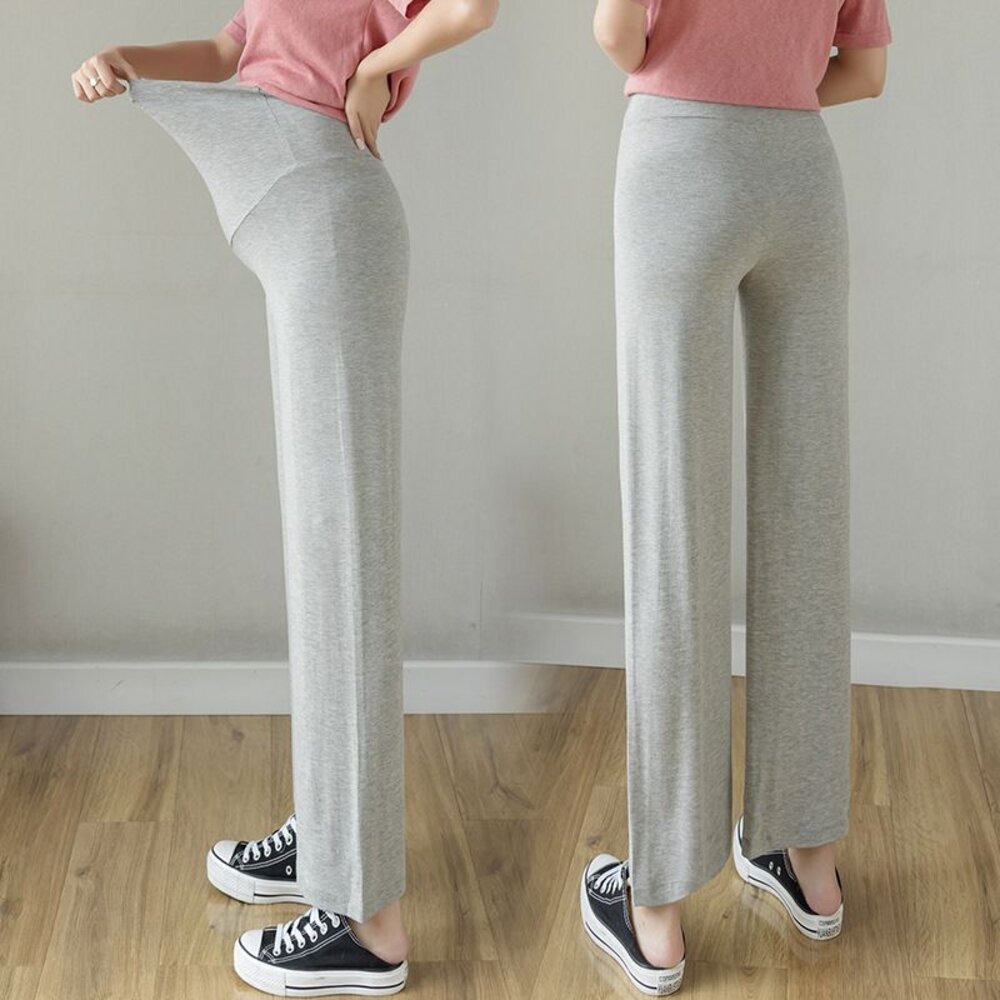 【P2210】 春夏 實拍 莫代爾 親膚 寬褲 高腰 托腹 顯瘦 顯腿長 孕婦寬褲 孕婦長褲-圖片-3