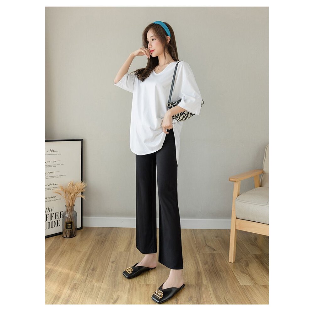 【P2210】 春夏 實拍 莫代爾 親膚 寬褲 高腰 托腹 顯瘦 顯腿長 孕婦寬褲 孕婦長褲-圖片-6