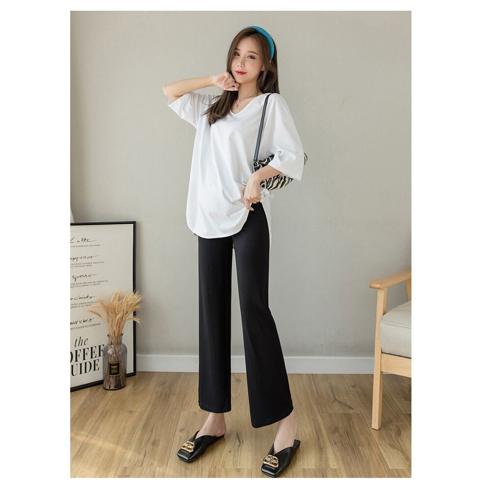 【P2210】 春夏 實拍 莫代爾 親膚 寬褲 高腰 托腹 顯瘦 顯腿長 孕婦寬褲 孕婦長褲-圖片-8