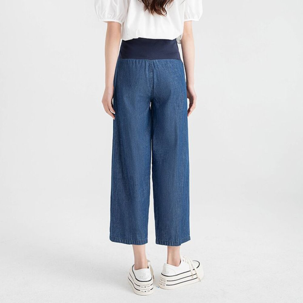 【P2328】 夏日 孕婦牛仔寬褲 九分褲 托腹褲 直筒 寬鬆 孕婦牛仔褲-圖片-4