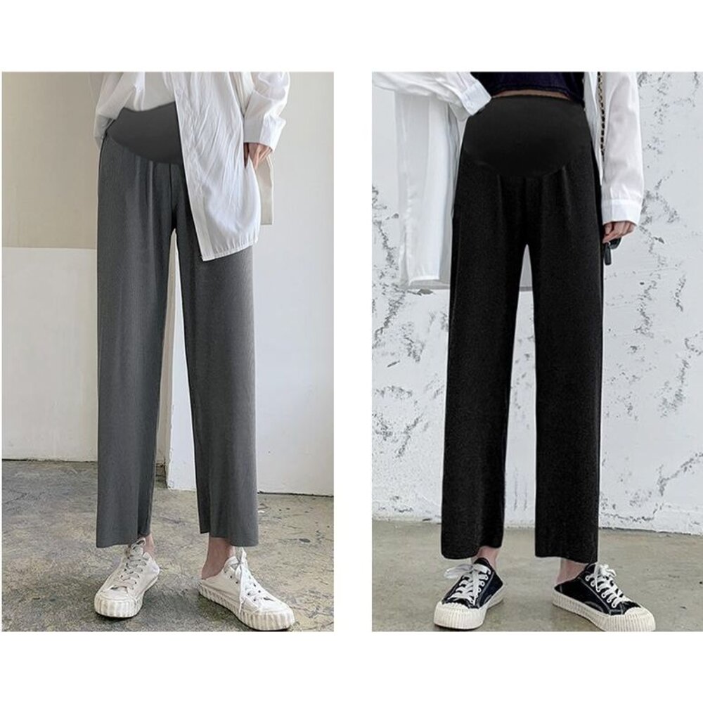 【P2635】 夏日 韓系 實拍 冰絲 涼感 孕婦 寬褲 坑條 九分 寬鬆 高腰 托腹 運動 孕婦褲-圖片-7