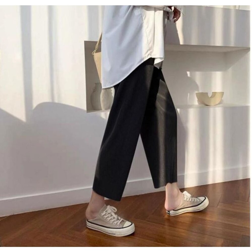 【P2635】 夏日 韓系 實拍 冰絲 涼感 孕婦 寬褲 坑條 九分 寬鬆 高腰 托腹 運動 孕婦褲-圖片-8