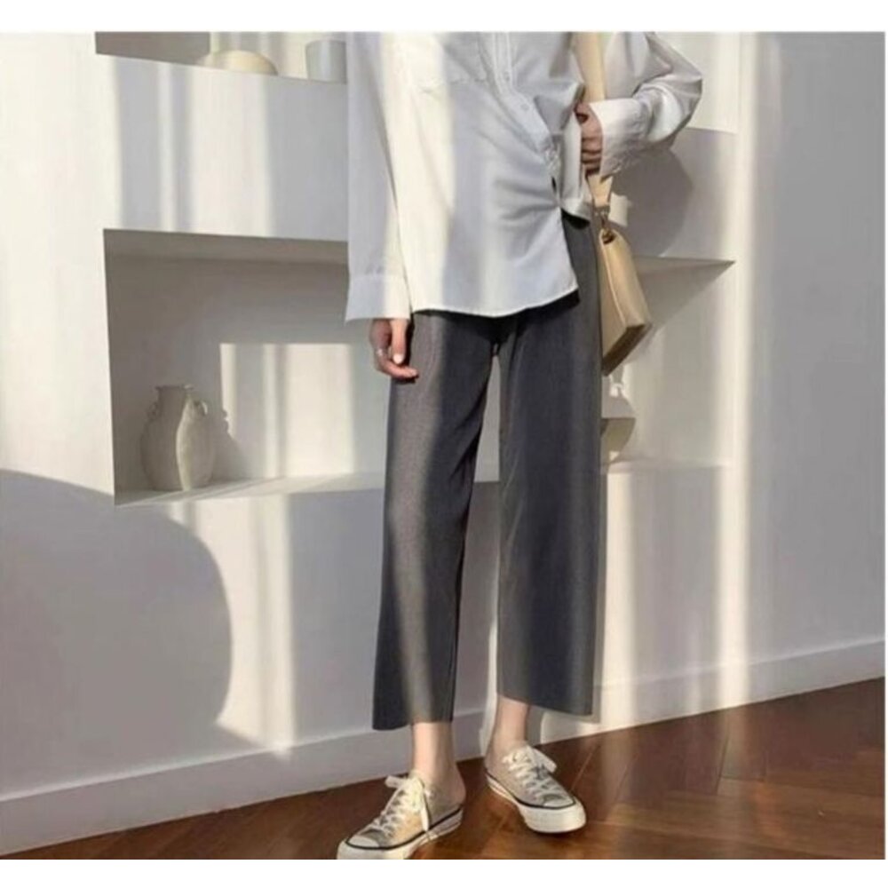 【P2635】 夏日 韓系 實拍 冰絲 涼感 孕婦 寬褲 坑條 九分 寬鬆 高腰 托腹 運動 孕婦褲-圖片-9