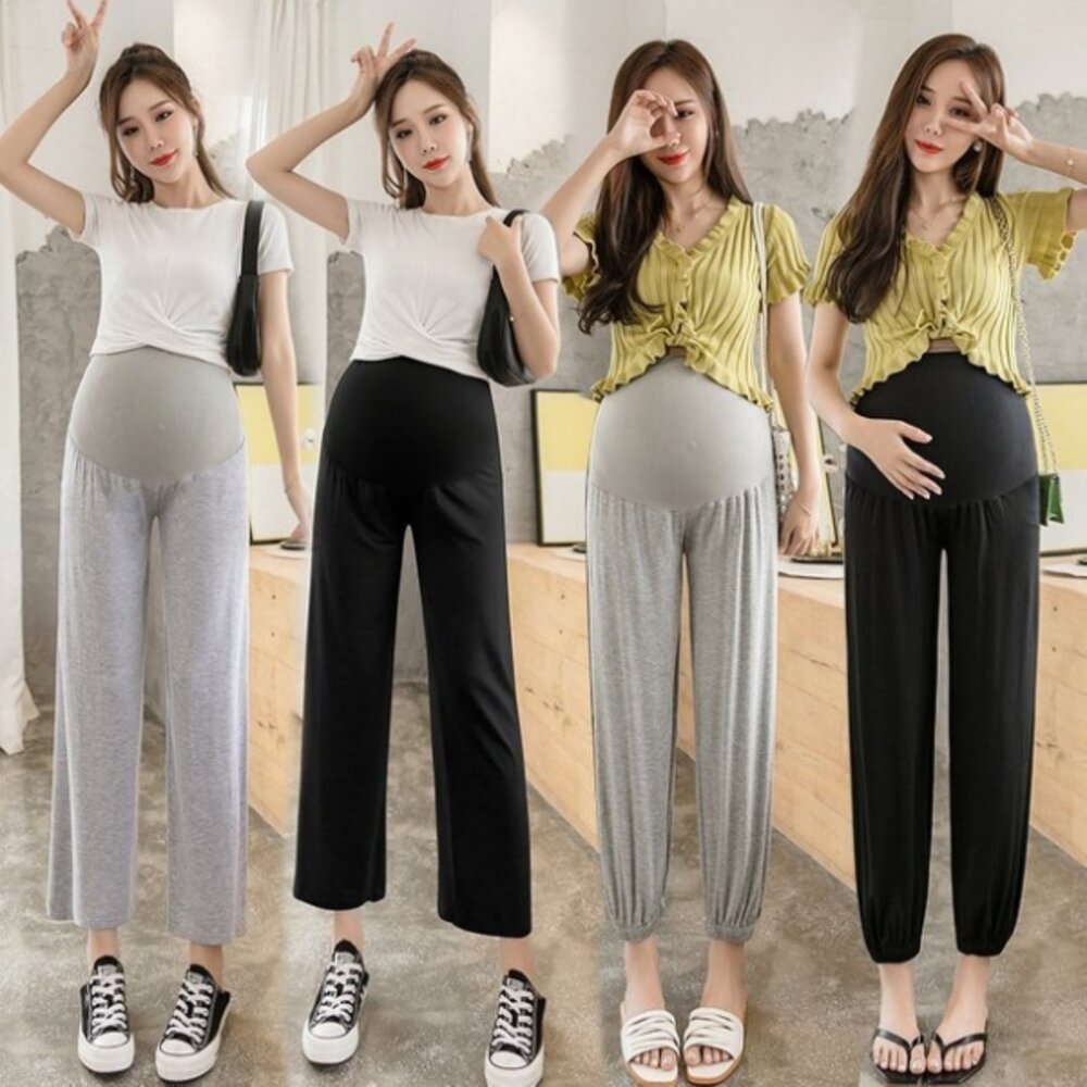 【P3030】 春秋 瑜珈褲頭 寬鬆 托腹褲 寬褲 莫代爾 縮口褲 孕婦 束口褲 韓系 瑜珈腰圍-圖片-3