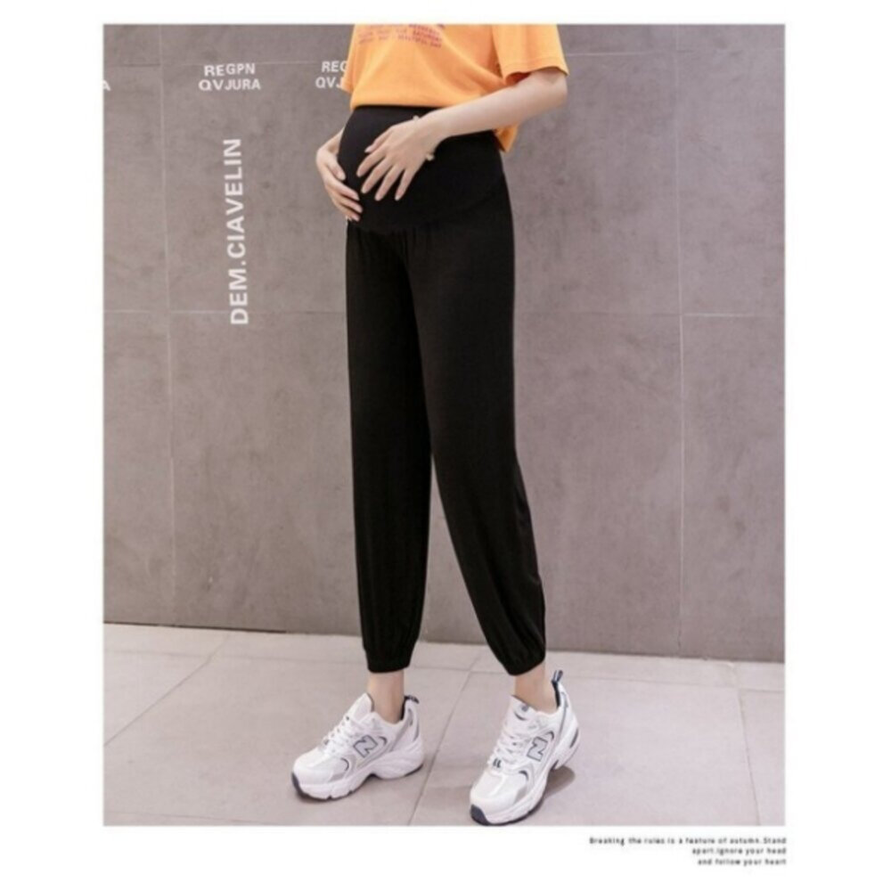 【P3030】 春秋 瑜珈褲頭 寬鬆  托腹褲 寬褲 莫代爾 縮口褲 孕婦 束口褲 韓系 瑜珈腰圍-圖片-6