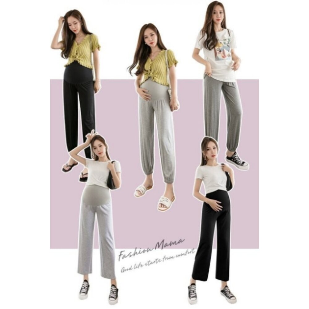 【P3030】 春秋 瑜珈褲頭 寬鬆 托腹褲 寬褲 莫代爾 縮口褲 孕婦 束口褲 韓系 瑜珈腰圍-圖片-8