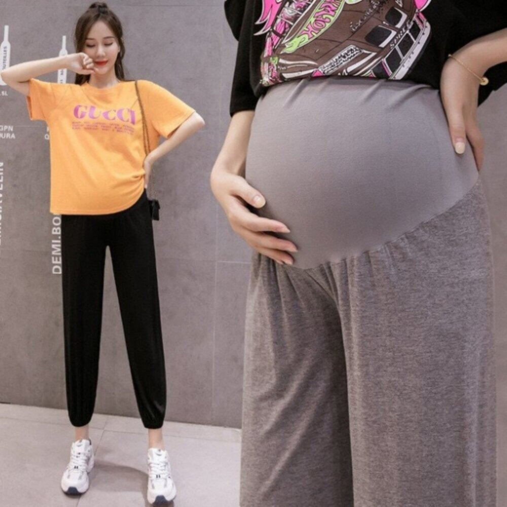P3030-【P3030】 春秋 瑜珈褲頭 寬鬆  托腹褲 寬褲 莫代爾 縮口褲 孕婦 束口褲 韓系 瑜珈腰圍
