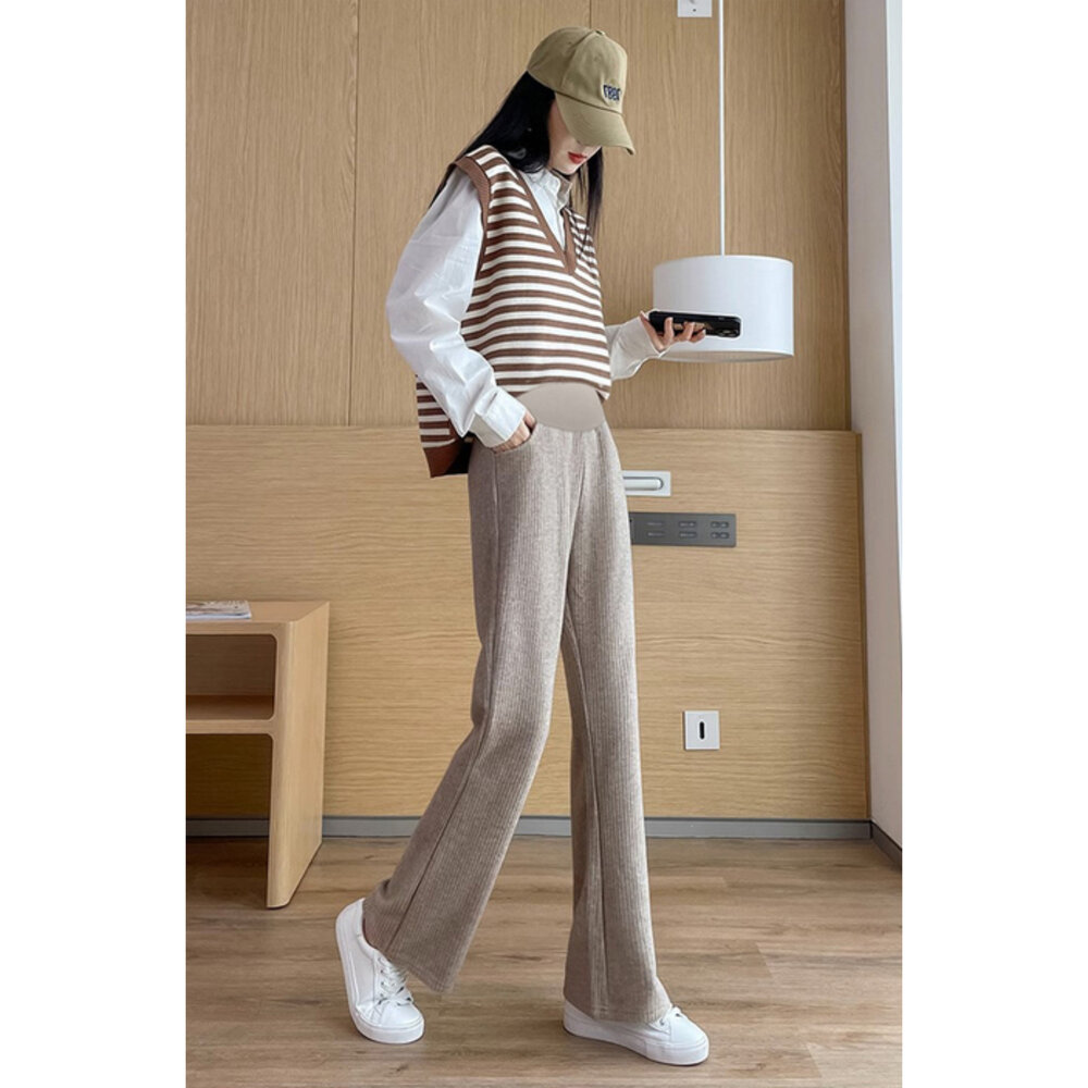 【P3198】 冬日 孕婦 保暖 仿羊絨 托腹褲 寬褲 闊腿褲 寬褲 保暖 孕婦長褲 孕婦褲 高腰-圖片-1