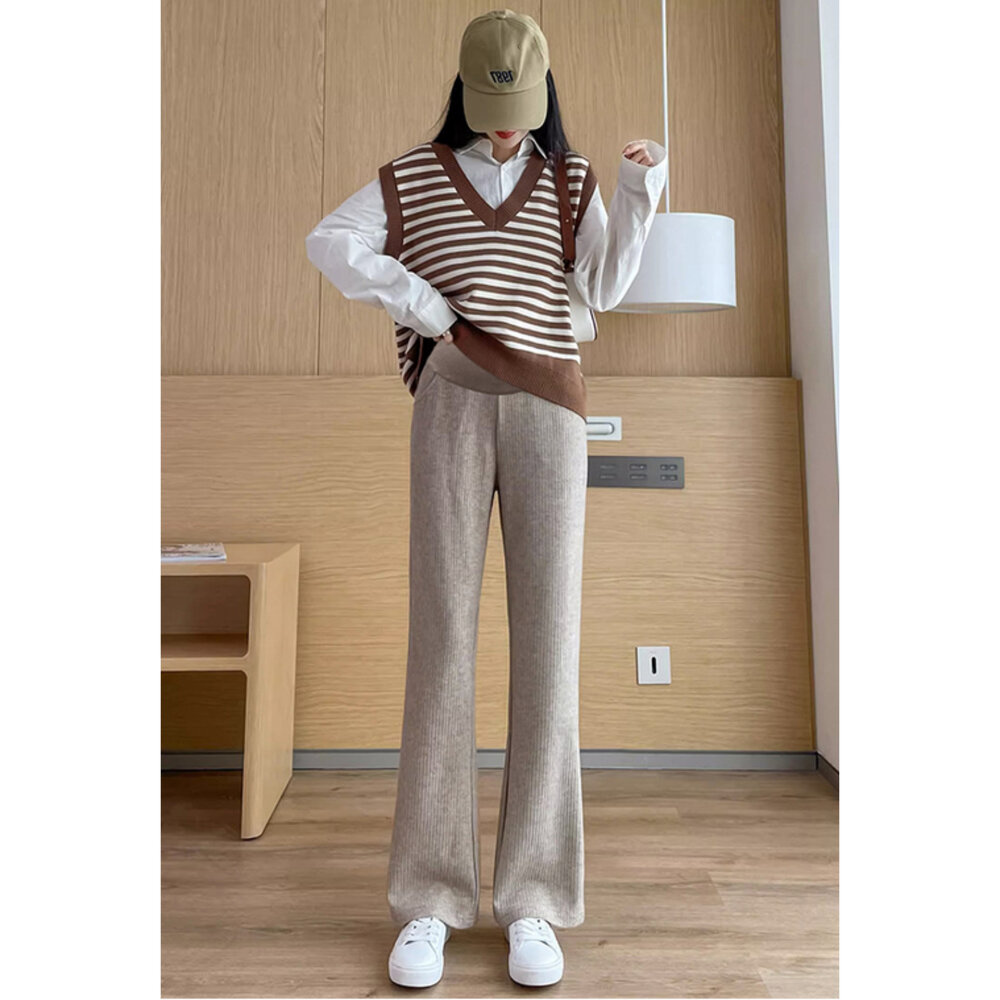 【P3198】 冬日 孕婦 保暖 仿羊絨 托腹褲 寬褲 闊腿褲 寬褲 保暖 孕婦長褲 孕婦褲 高腰-圖片-3