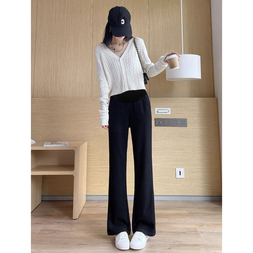 【P3198】 冬日 孕婦 保暖 仿羊絨 托腹褲 寬褲 闊腿褲 寬褲 保暖 孕婦長褲 孕婦褲 高腰-圖片-4