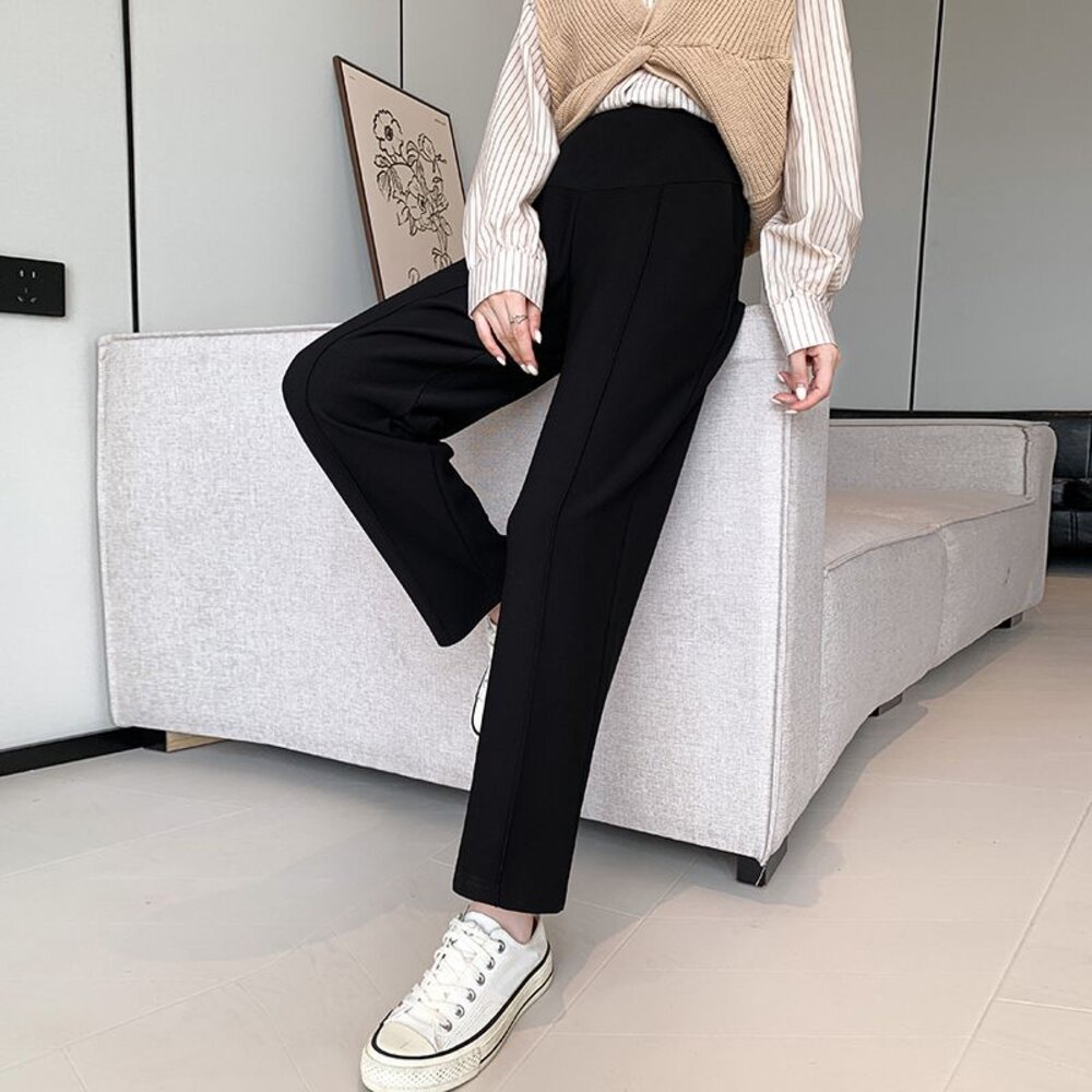 【P3260】  秋冬 韓系 直筒 烟管 孕婦 高腰 托腹褲 西裝褲 九分褲 哈倫褲 老爺褲-圖片-1
