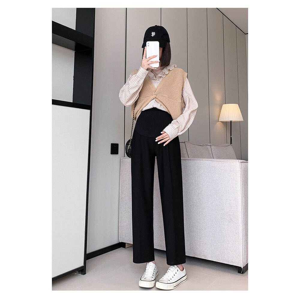 【P3260】 秋冬 韓系 直筒 烟管 孕婦 高腰 托腹褲 西裝褲 九分褲 哈倫褲 老爺褲-圖片-2