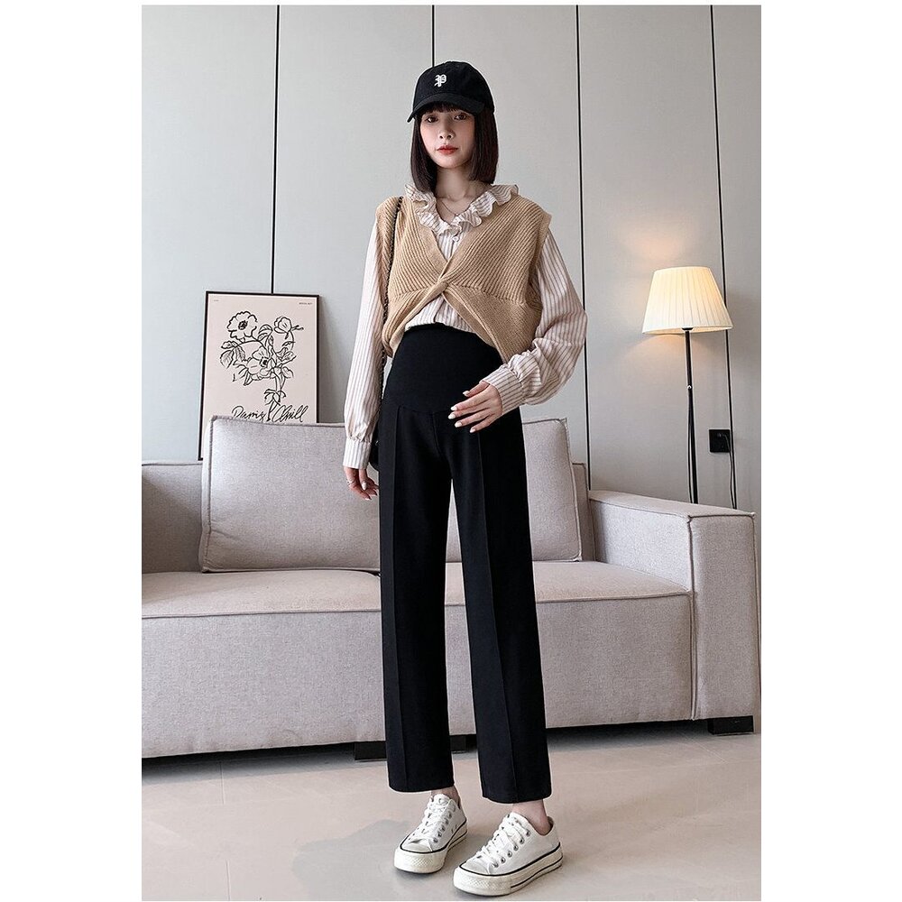 【P3260】  秋冬 韓系 直筒 烟管 孕婦 高腰 托腹褲 西裝褲 九分褲 哈倫褲 老爺褲-圖片-3