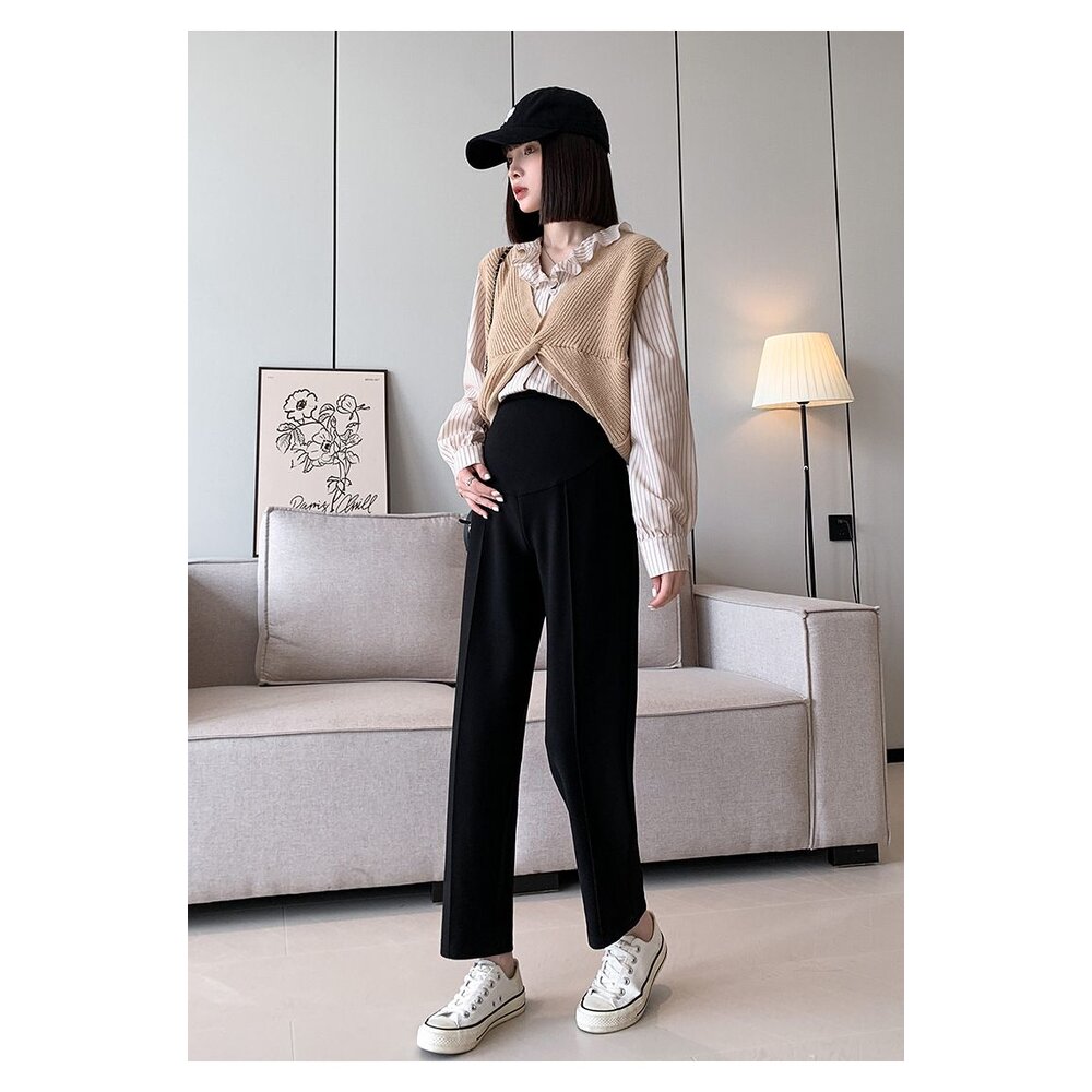 【P3260】 秋冬 韓系 直筒 烟管 孕婦 高腰 托腹褲 西裝褲 九分褲 哈倫褲 老爺褲-圖片-4