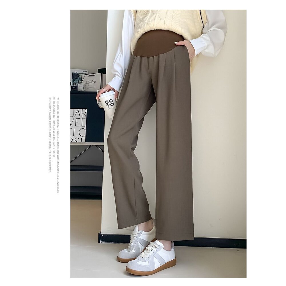 【P3305】春秋 孕婦垂墜風托腹寬褲 西裝褲 直筒 高腰 九分褲 寬鬆 托腹褲 韓系 實拍-圖片-4