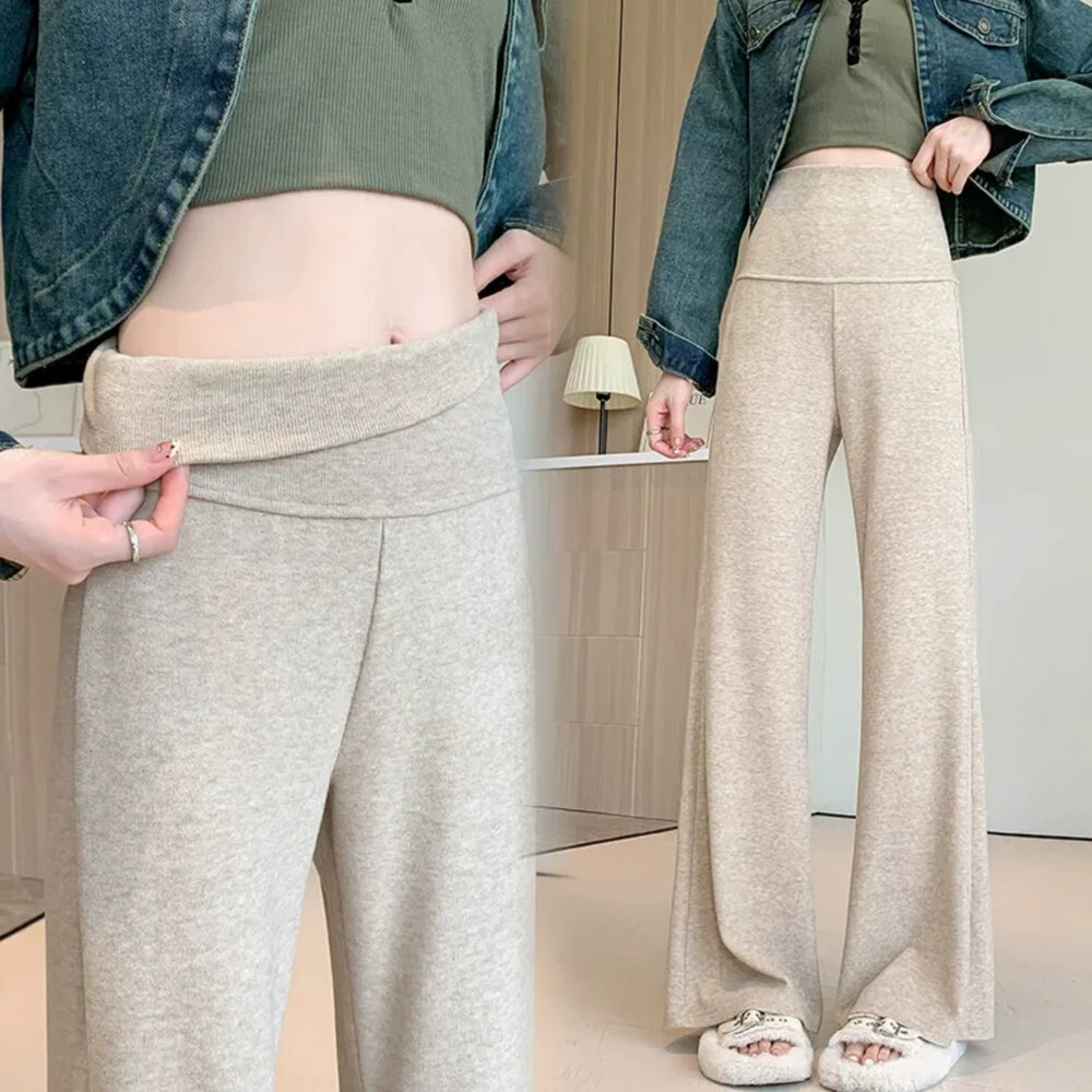 【P4029】 秋冬 保暖 仿羊絨棉 舒柔 微喇叭 高腰 瑜珈 寬褲 托腹褲 孕婦 實拍-圖片-2