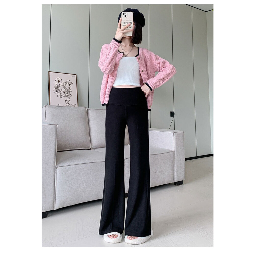 【P4029】 秋冬 保暖 仿羊絨棉 舒柔 微喇叭 高腰 瑜珈 寬褲 托腹褲 孕婦 實拍-圖片-5