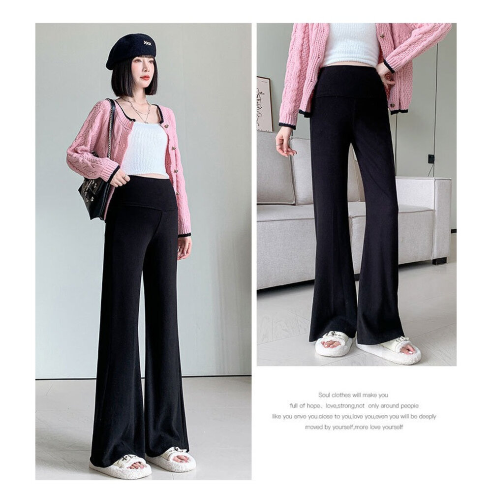 【P4029】 秋冬 保暖 仿羊絨棉 舒柔 微喇叭 高腰 瑜珈 寬褲 托腹褲 孕婦 實拍-圖片-6