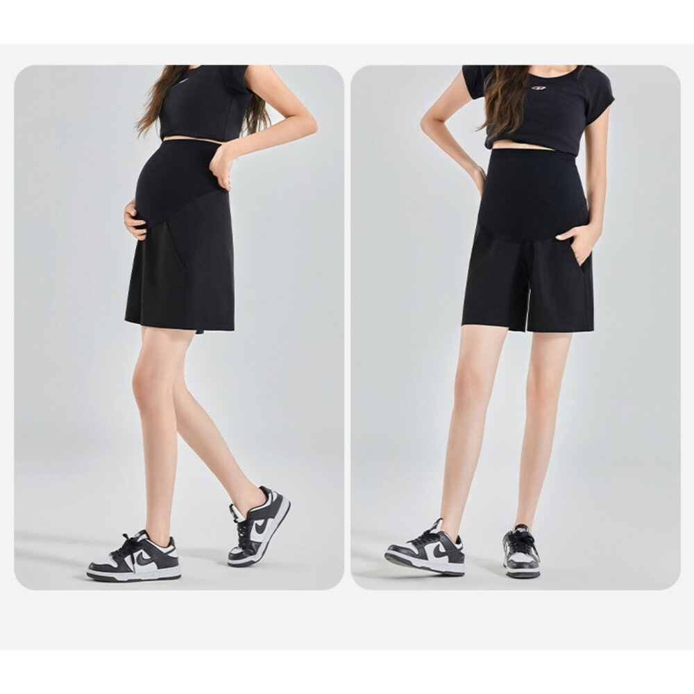 【P4050】 夏日 涼感 絲襪感 瑜珈褲頭孕婦托腹褲 純色 高腰 托腹褲 孕婦短褲 孕婦裝-圖片-7