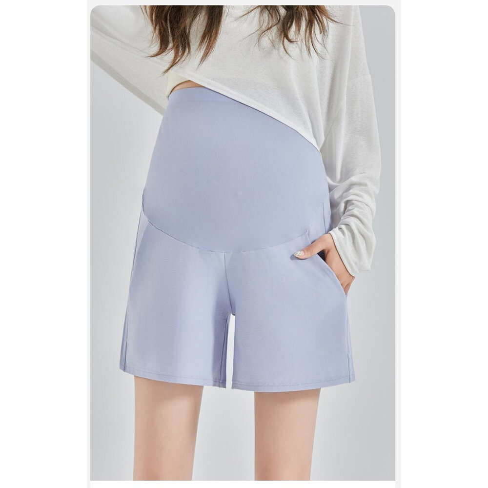 【P4050】 夏日 涼感 絲襪感 瑜珈褲頭孕婦托腹褲 純色 高腰 托腹褲 孕婦短褲 孕婦裝-圖片-9