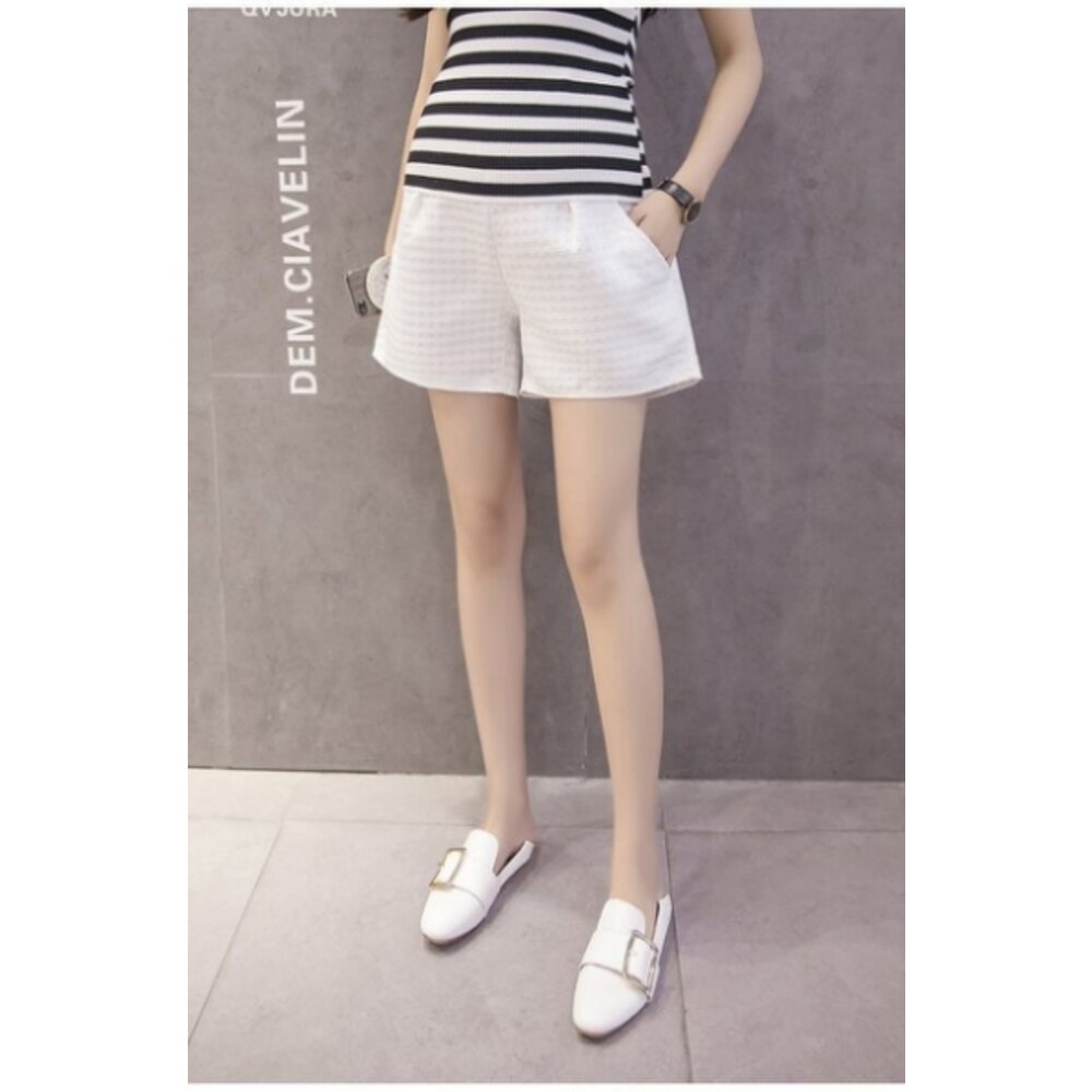 【P4926】 夏日 緹花 格紋 托腹褲 高腰托腹 孕婦裝 孕婦短褲托腹褲 韓系-圖片-5