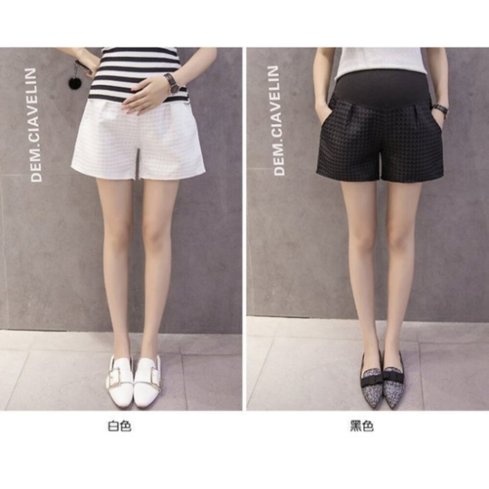 【P4926】 夏日 緹花 格紋 托腹褲 高腰托腹 孕婦裝 孕婦短褲托腹褲 韓系-圖片-6